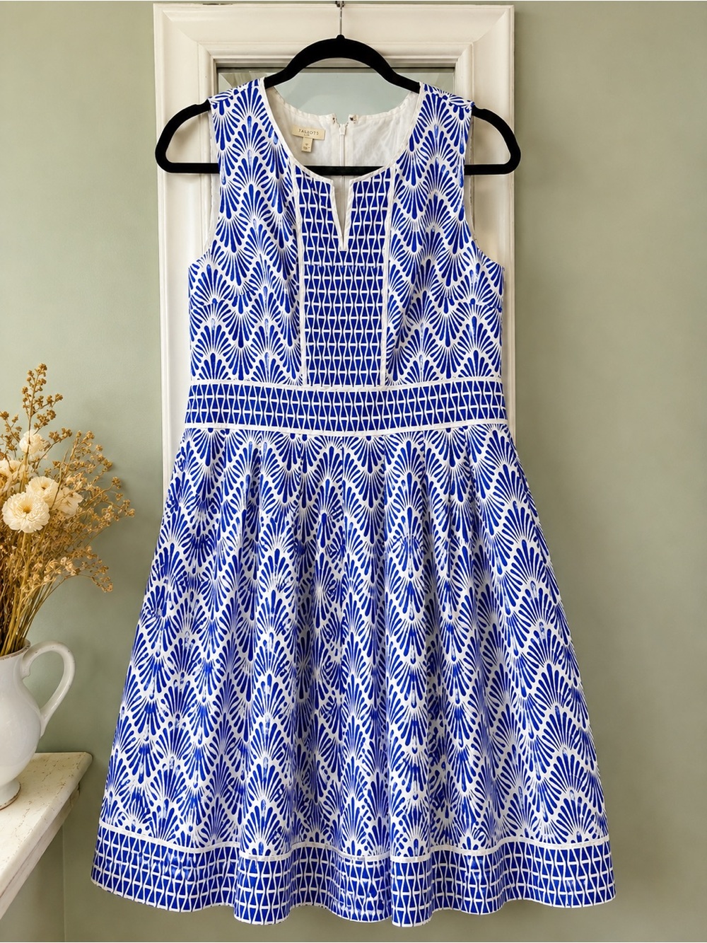 Talbots Blue & White Printed Sleeveless Fit & Flare Dress Size 10